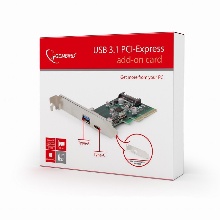 Kontroler USB 3.1 2 PORTY Typu A C PCI-EX 4x Lowpr Zastosowanie USB, FireWire