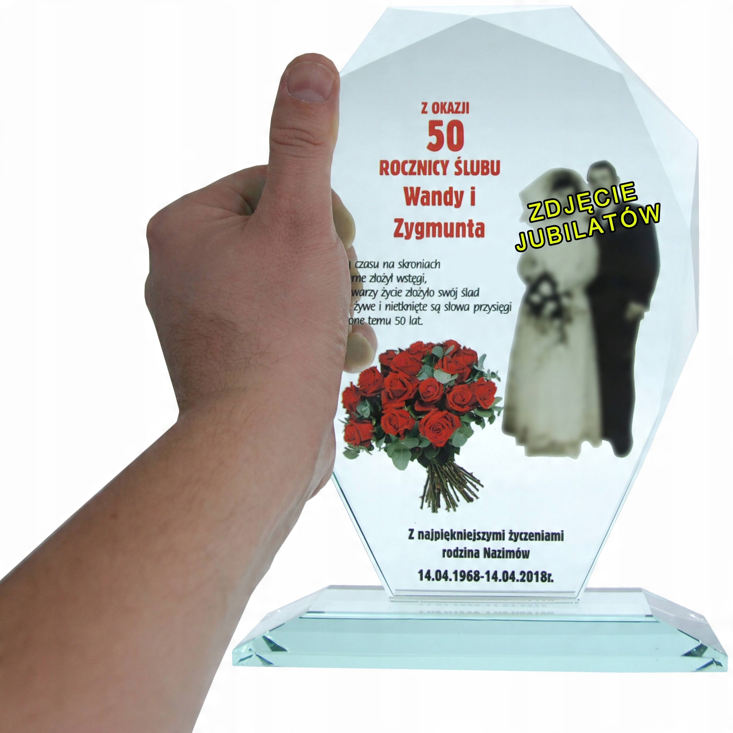 

Pamiątka Rocznicy Ślubu Zdjęcie Szkło z Dedykacją