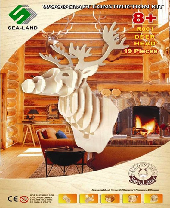 PUZZLE DREWNIANE 3D JELEŃ GŁOWA POROŻE TROFEUM Liczba elementów 1