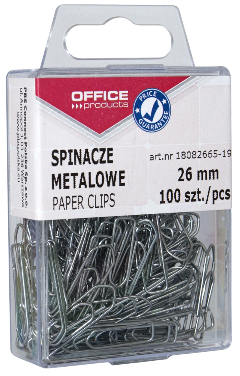 

Spinacze Metalowe Srebrne 26MM 100SZT.W Pudełku