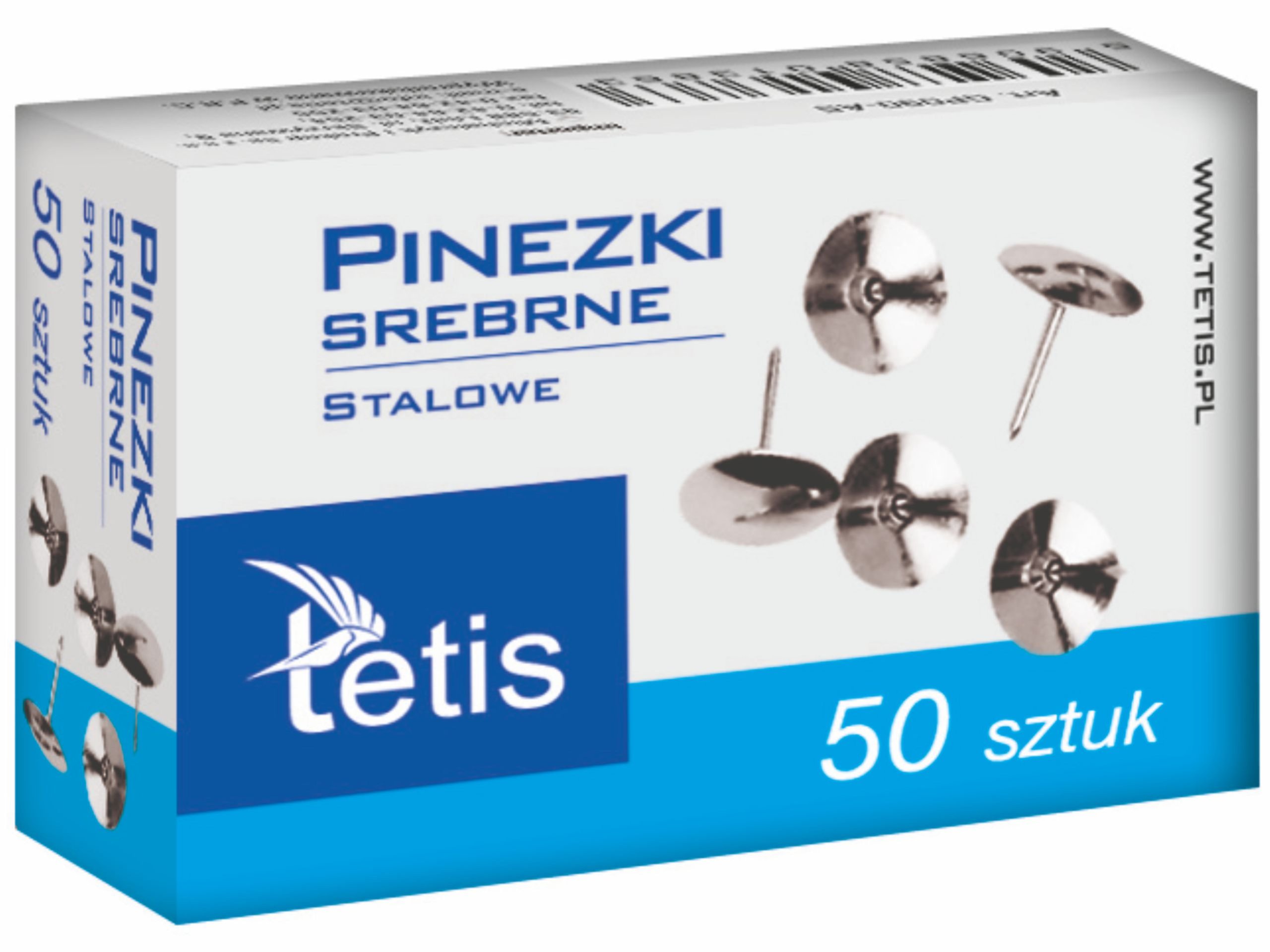 

Pinezki stalowe Tetis 50 sztuk Srebrne