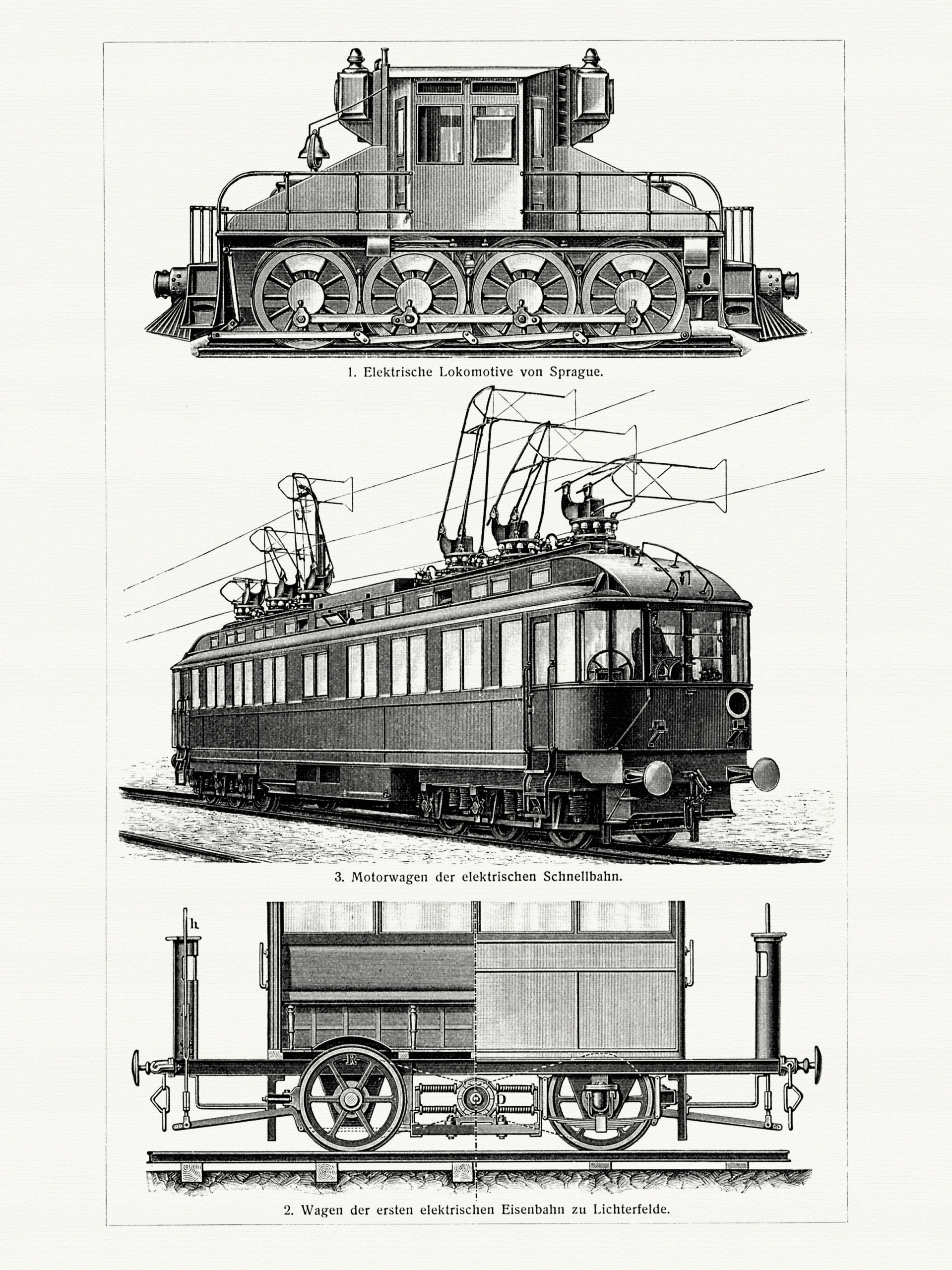 Technika Pociągi elektryczne litografia 1905 r.