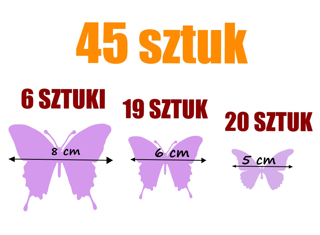 naklejki na ścianę ścienne motyle motylki 45 sztuk Długość 28 cm