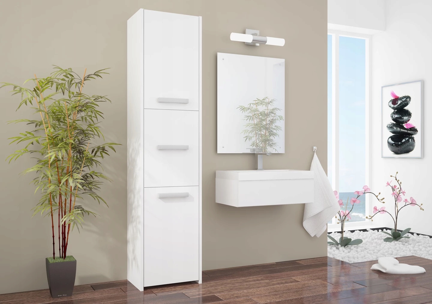 SZAFKA ŁAZIENKOWA REGAŁ SŁUPEK 30cm 3 DRZWI BIAŁA Marka bez marki