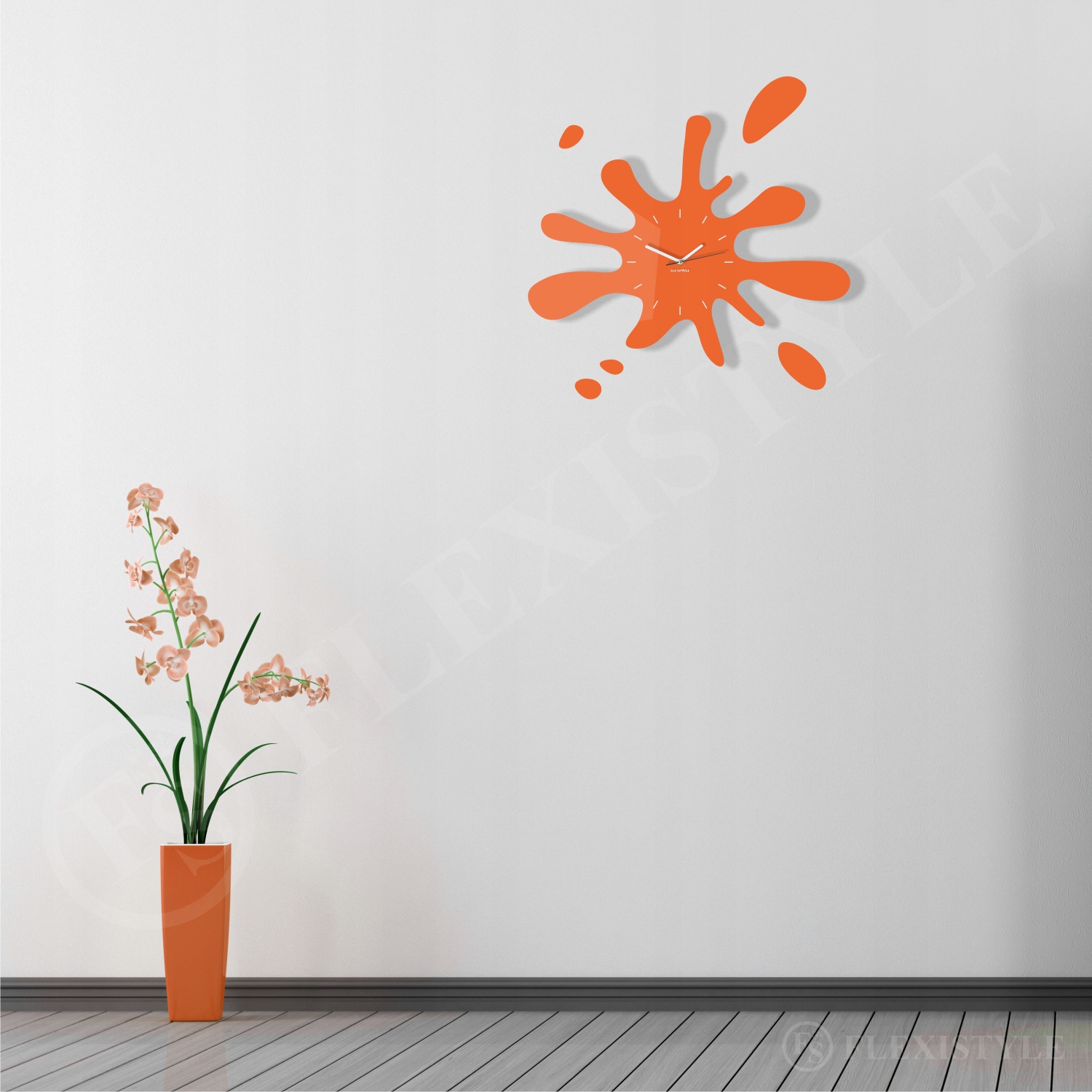 Wielki zegar ścienny nowoczesny KLEKS pomarańczowy Zasilanie baterie