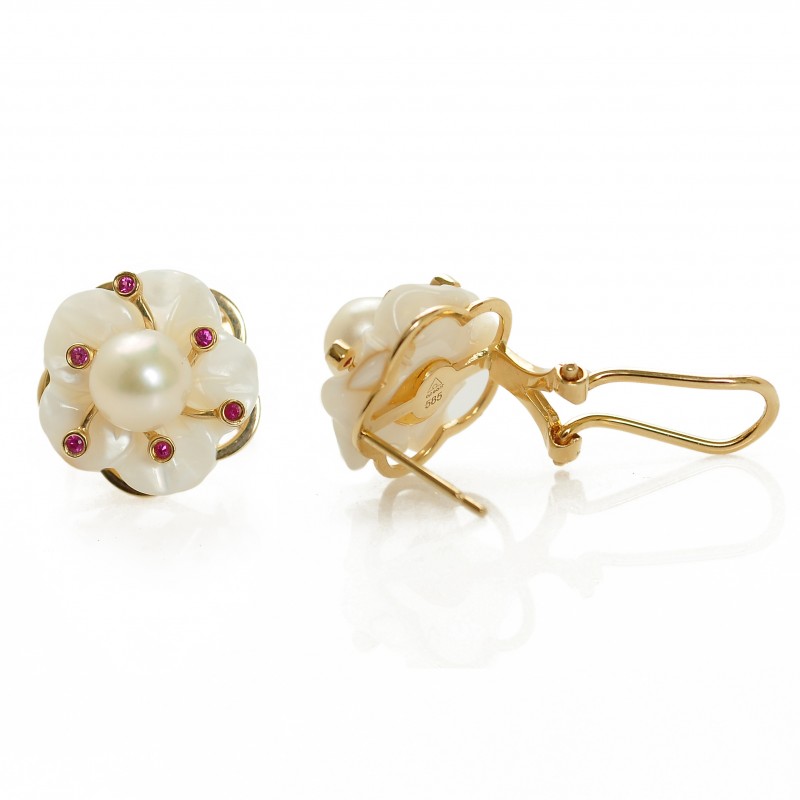 Zlaté Náušnice S Perlami, Mušlí A Rubíny