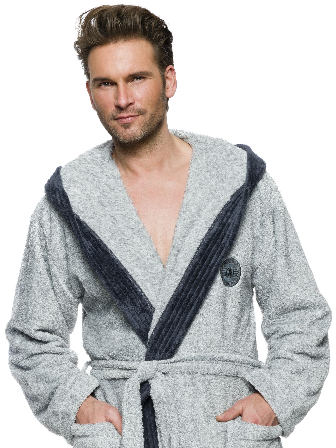 DŁUGI MIŁY CIEPŁY SZLAFROK MĘSKI Z KAPTUREM M Marka L&L