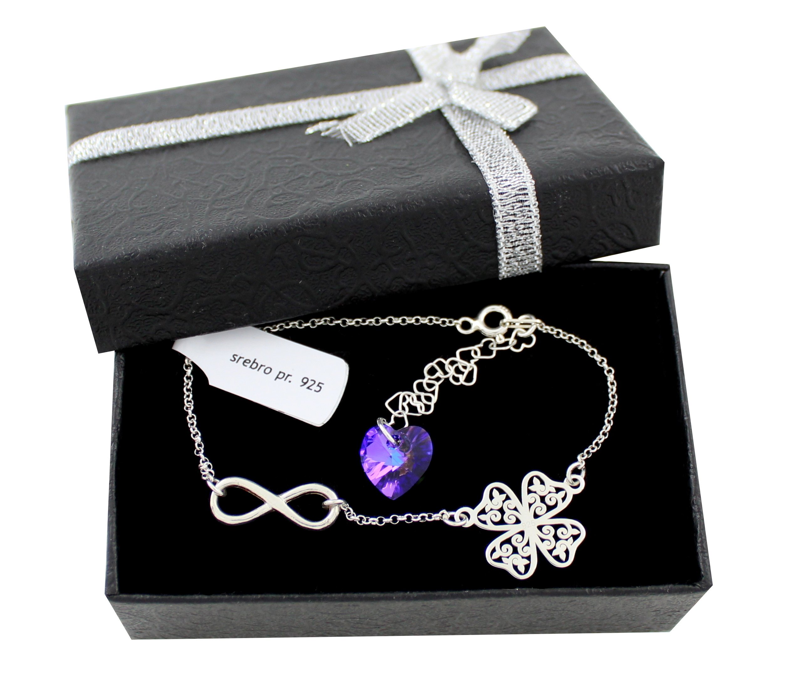 

Bransoletka Srebrna Infinity Koniczynka +swarovski