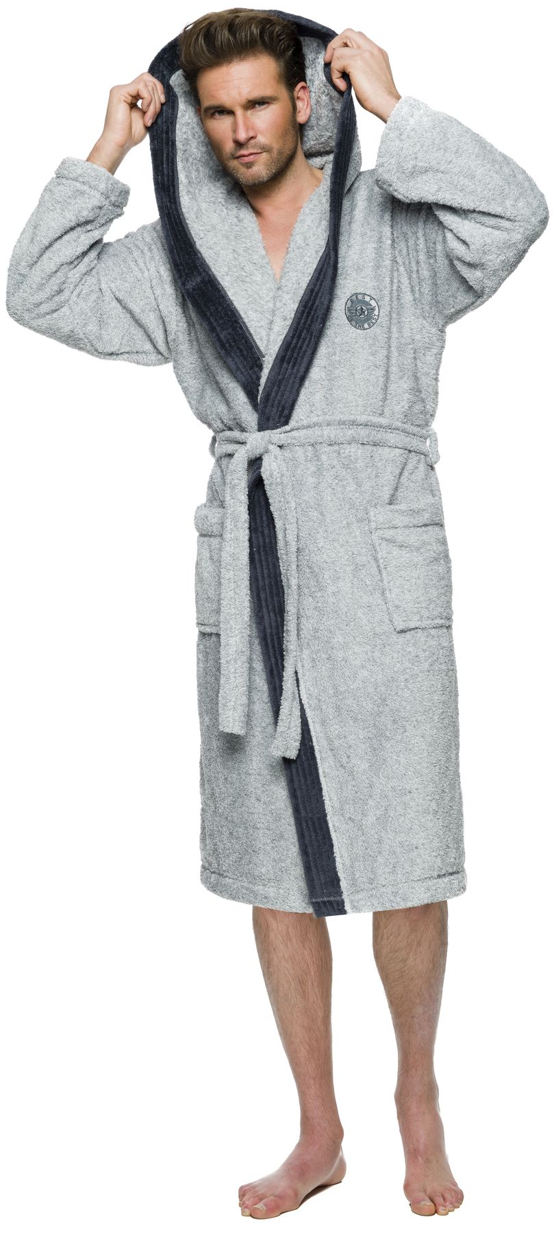 DŁUGI MIŁY CIEPŁY SZLAFROK MĘSKI Z KAPTUREM M Kaptur z kapturem