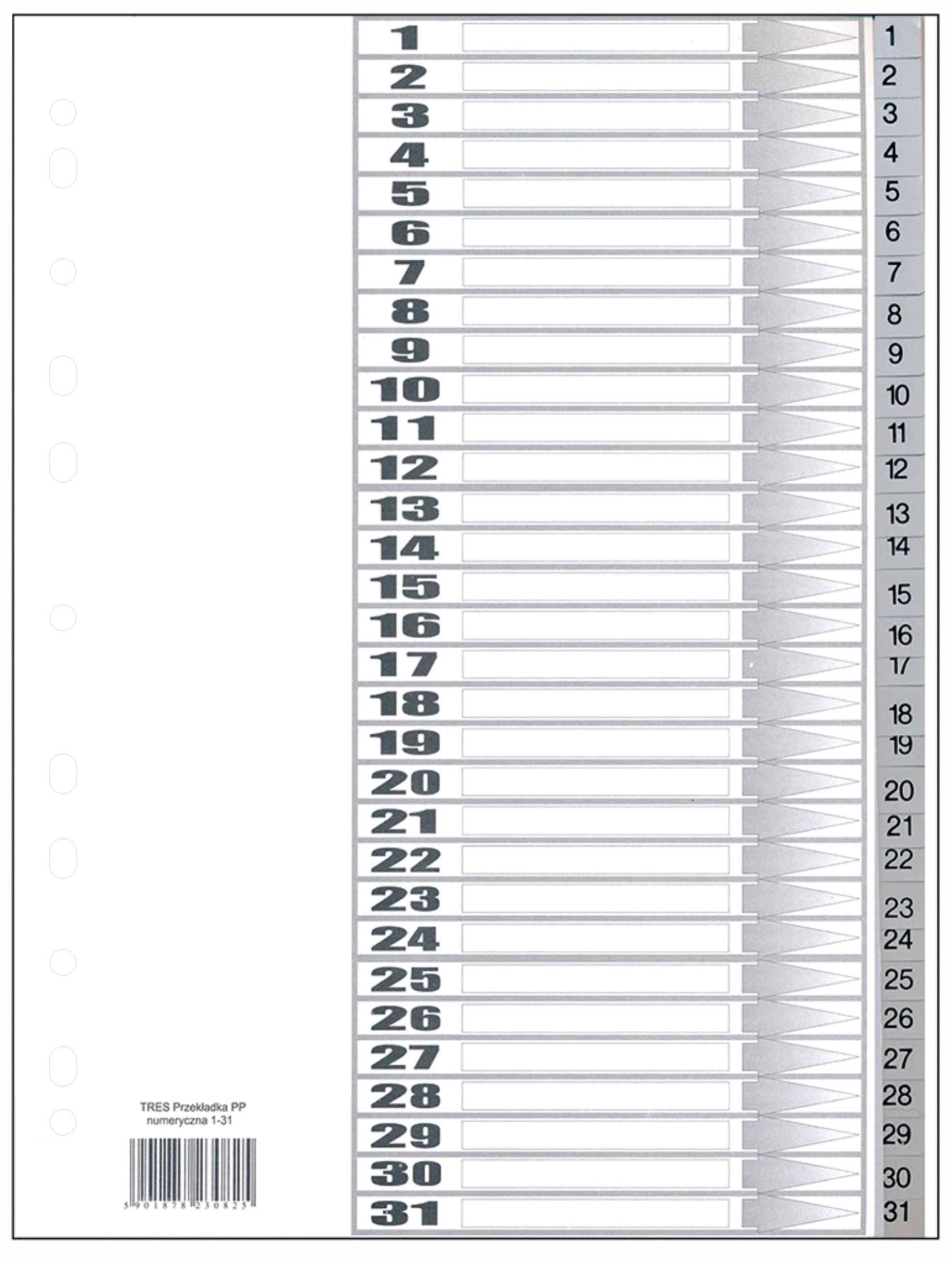 

Przekładki Pp A4 1-31 numeryczne szare