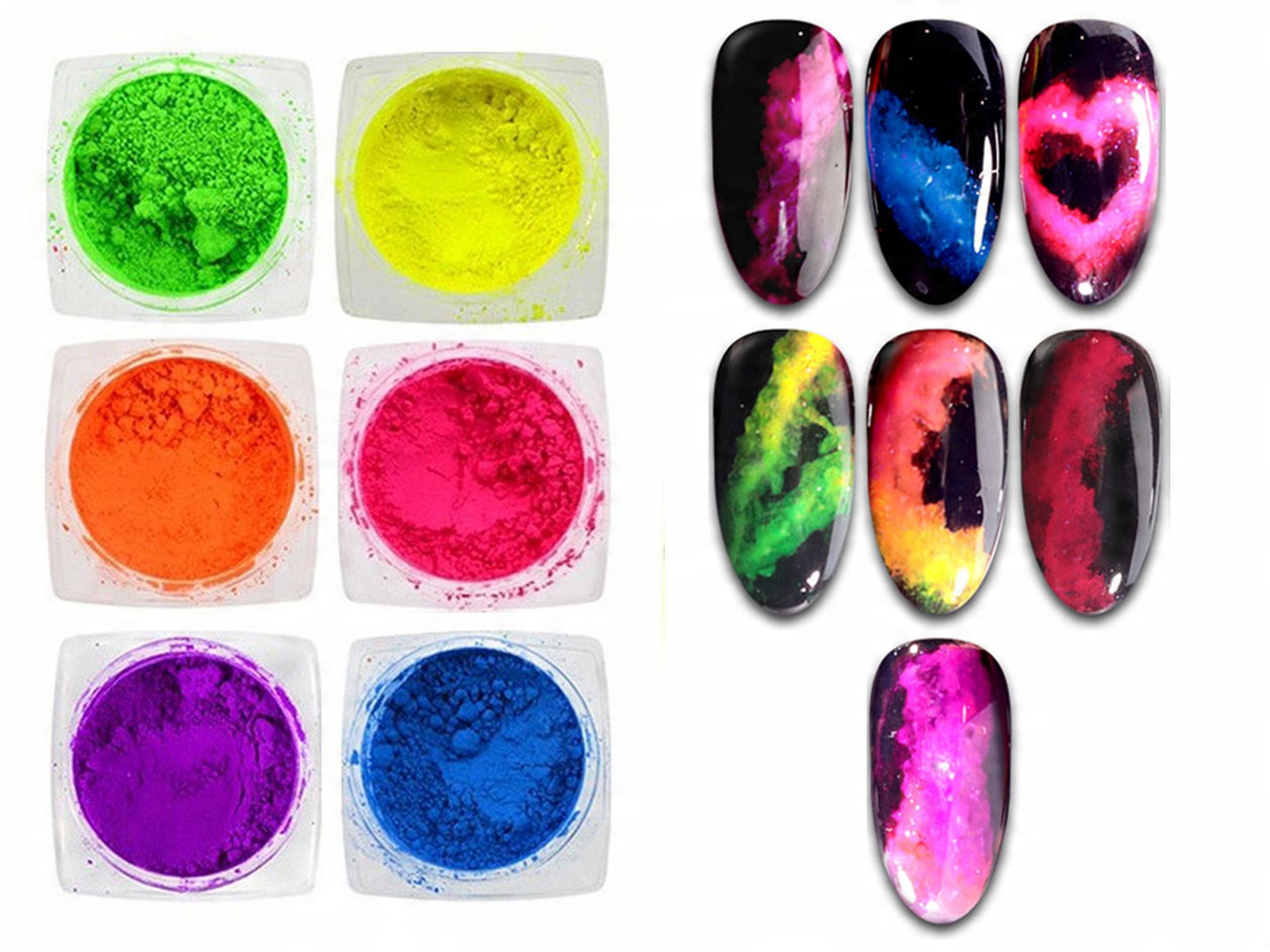 

Pyłki Pigment Neon Smoke Nails Efekt Dymu 6 Sztuk