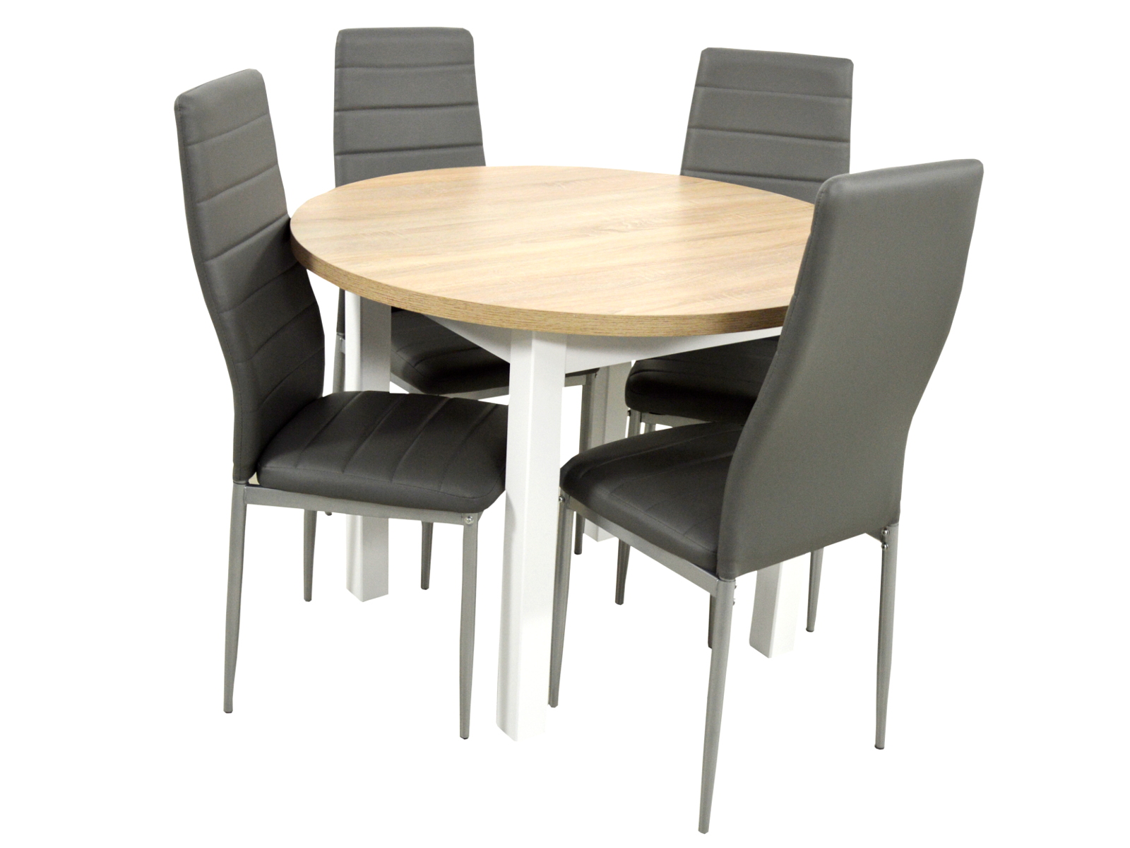 Okrúhly Stôl 100 cm biela doska SONOMA + 4 stoličky