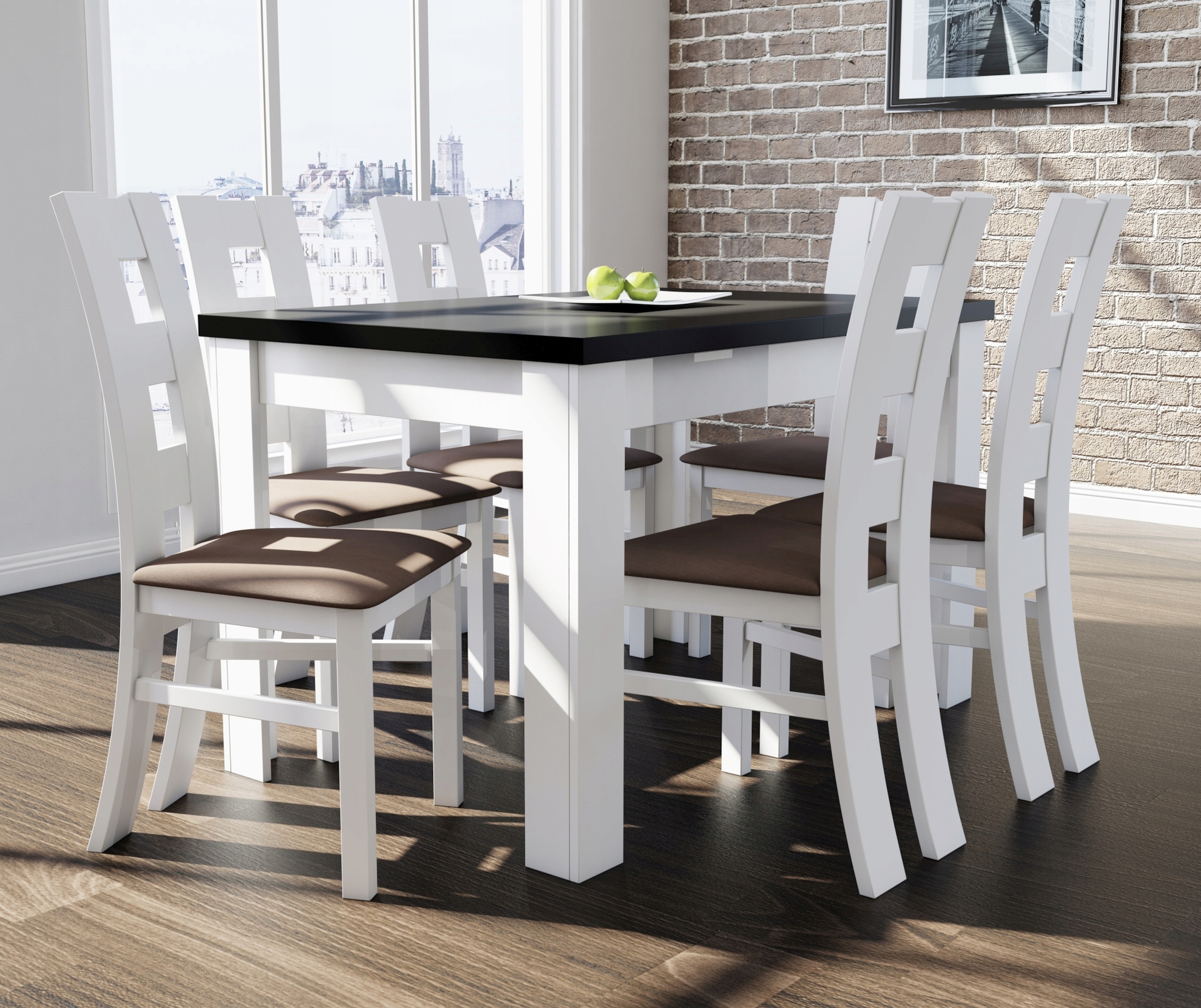 ZESTAW STÓŁ 80/120 ROZKŁADANY+ 6 KRZESEŁ BIAŁY/MIX Kod producenta S-44 K-42
