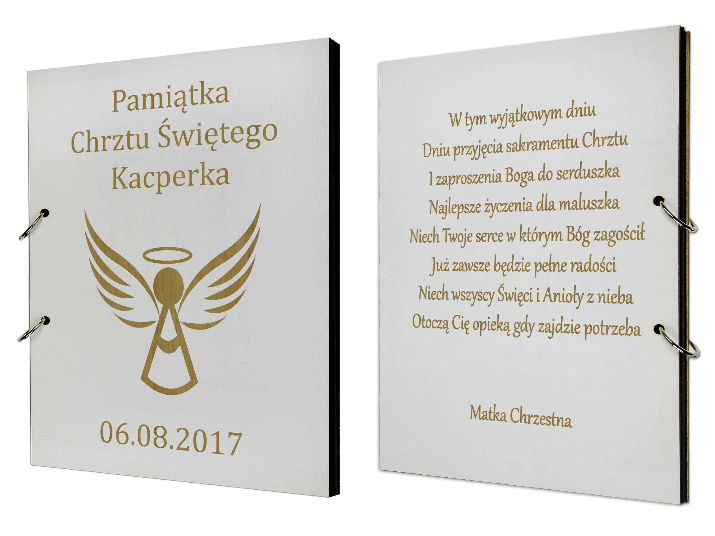 

Drewniany Album Na Chrzciny Chrzest Grawer + Imię