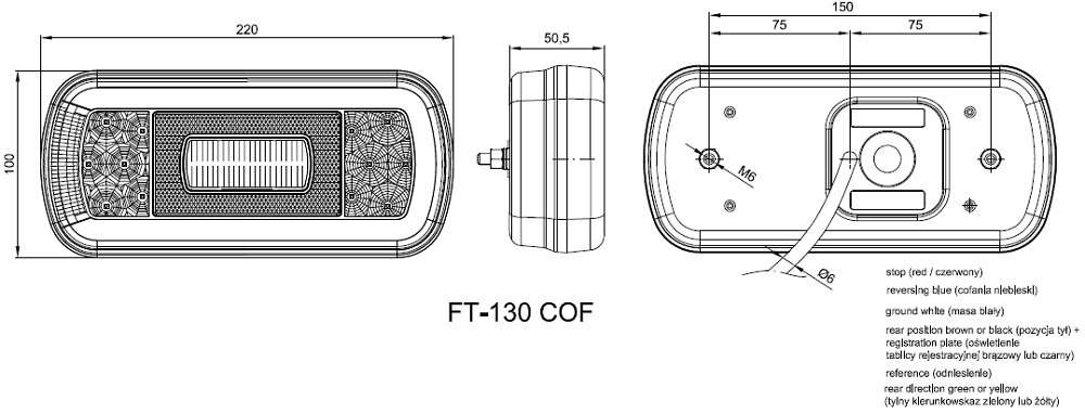 LAMPA TYLNA UNIWERSALNA DIODOWA FT-130 LED LAWETY Producent części Fristom