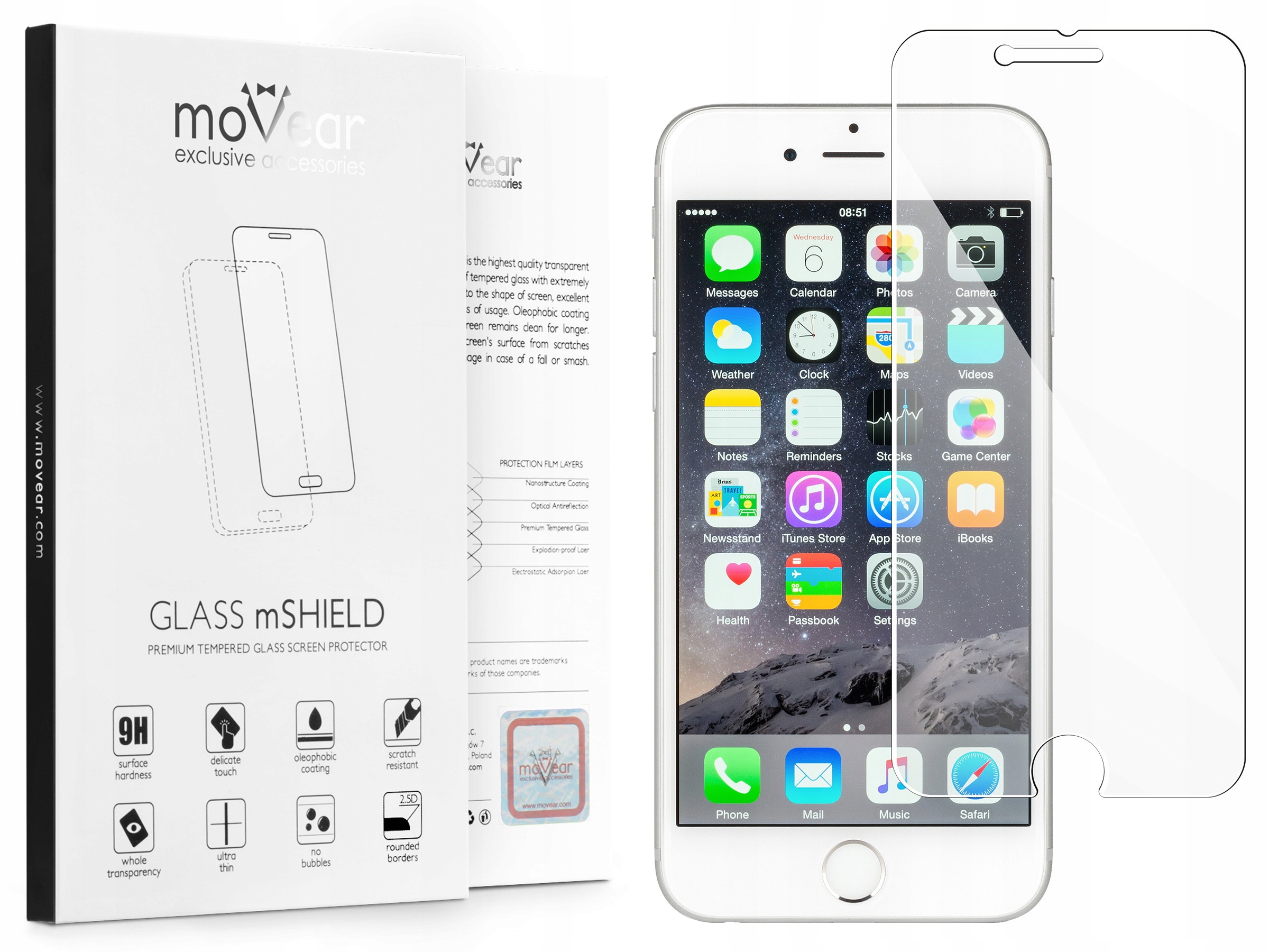 

Movear Szkło Hartowane 9H 2.5D na iPhone 6/6s Plus