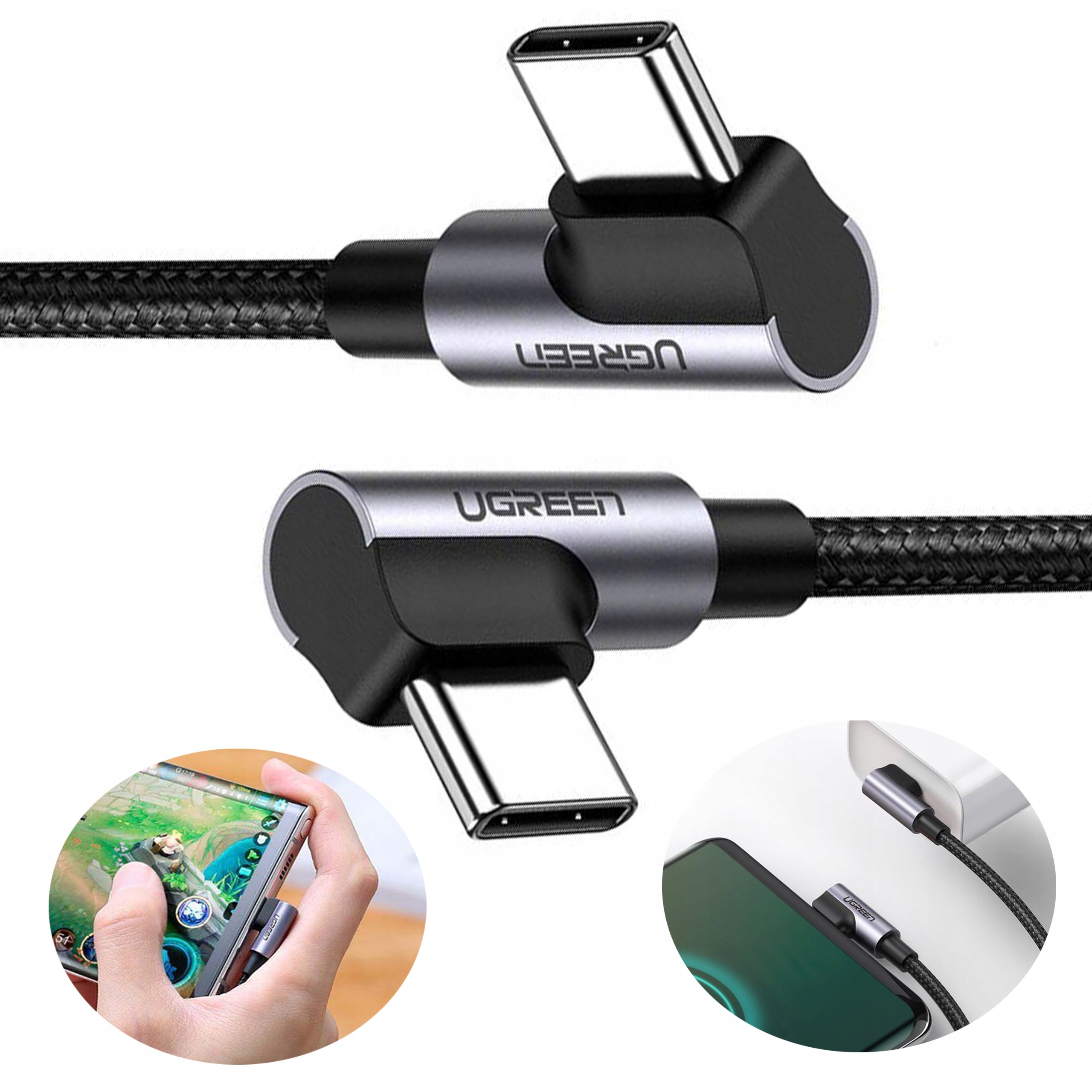 Kabel Przewód 90 Stopni Usb-c Usb-c Qc Pd 1M Kątowy Pd 3A 60W 1m Szybki