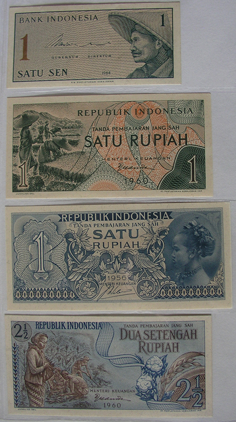 Indonezja - 1 banknot sen + 7 banknotów rupia
