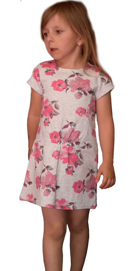 Sukienka szara w kwiaty dresowa Qba Kids 152