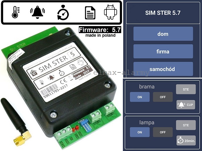 powiadomienie GSM do alarmu SMS'em telefon wł./wył