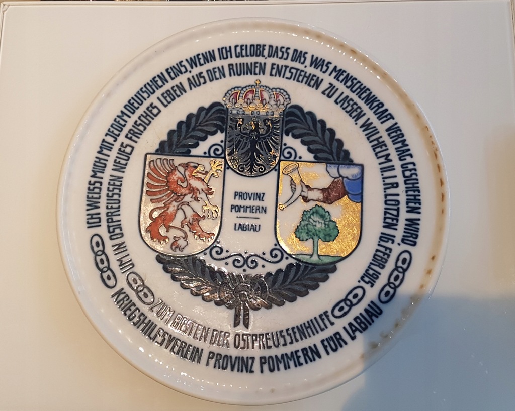 KPM - patera plakieta Provinz Pommern Labiau 1915r