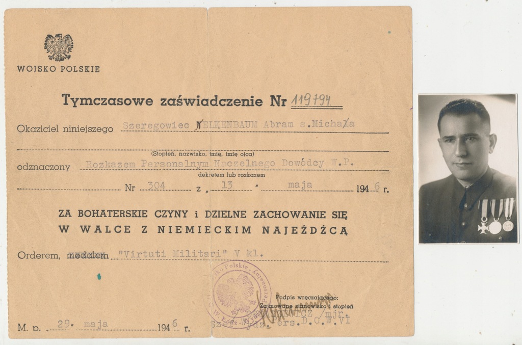 Virtuti Militari -Zaświadczenie 1946 + fot. (591)