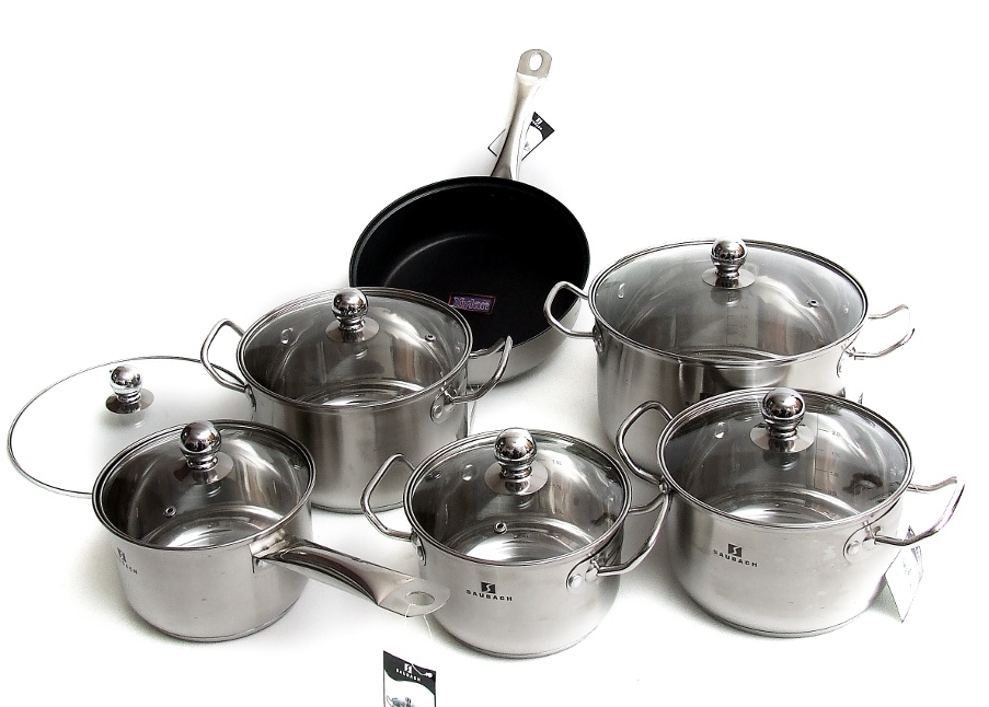 GARNKI STALOWE 12 SAUBACH  INDUKCJA/GAZ TEFLON M13