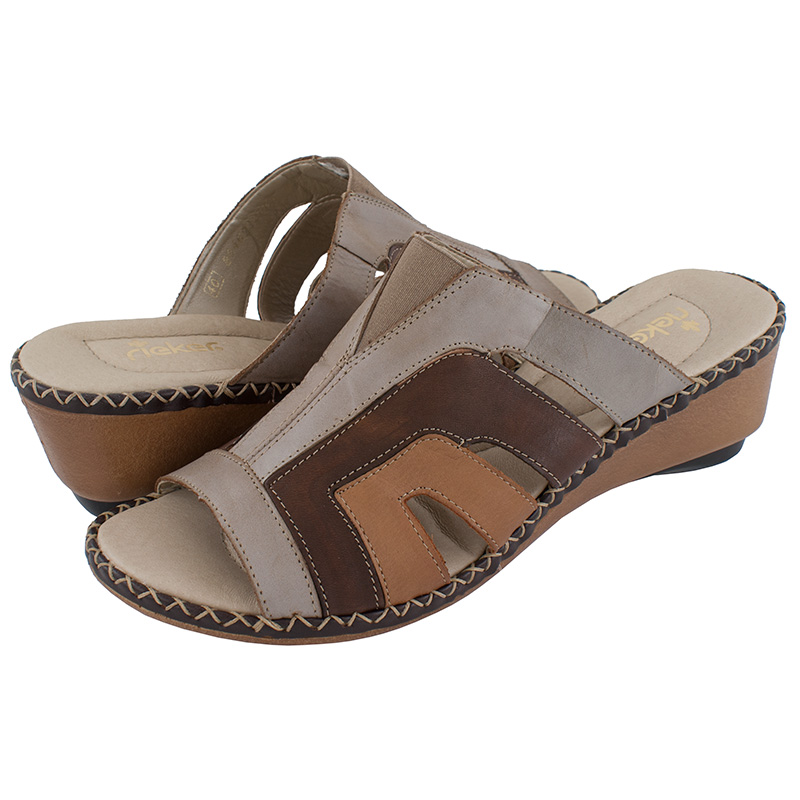 Klapki damskie RIEKER koturna SKÓRA wygodne - 7058829754 - oficjalne