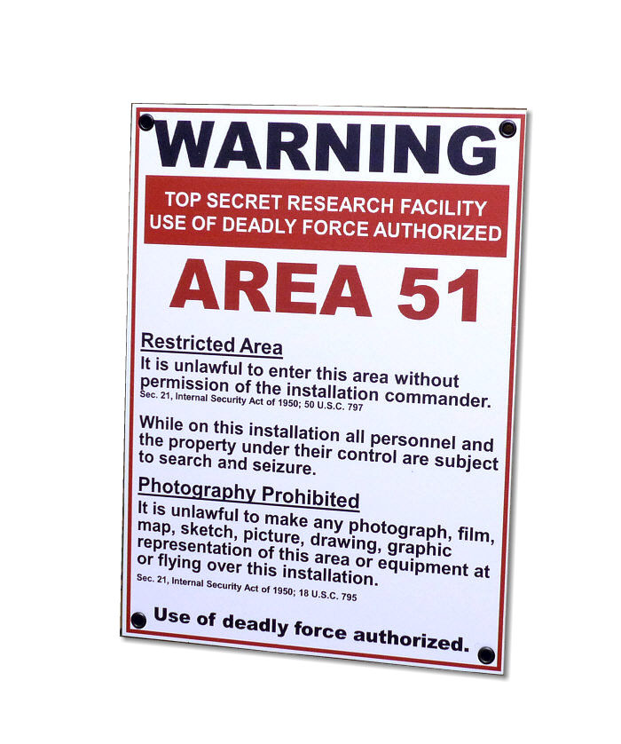 Tablica ostrzegawcza WARNING AREA 51 White