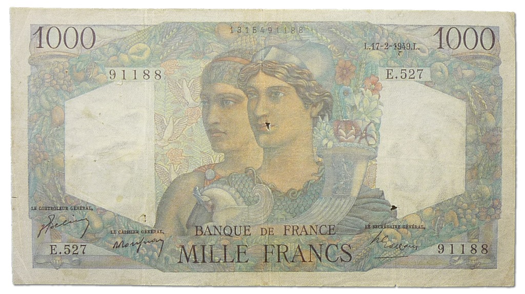 10.Francja, 1 000 Franków 17.02.1949 rzadszy,St.3+