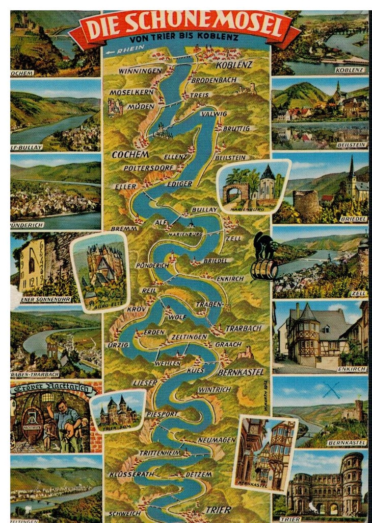 Pocztówka Niemcy Dolina Mozeli mapa obieg 1970