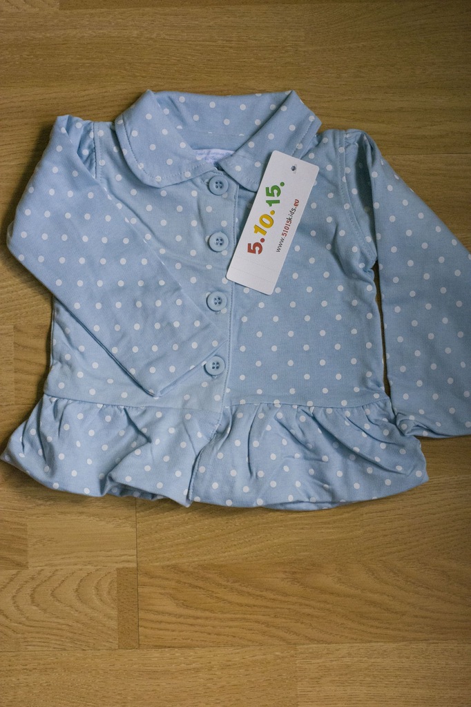 Bluza dziewczęca błękitna w groszki r.80 5-10-15 