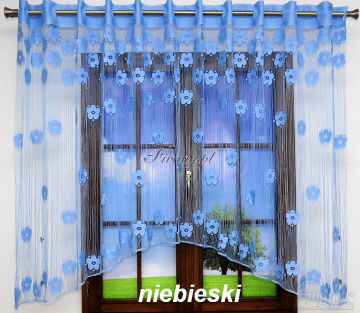 Firana MAJA 270 x 160 frędzle  makarony NIEBIESKA