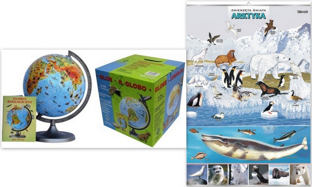 Globus zoologiczny+Arktyka zwierzęta planszaNAUKA