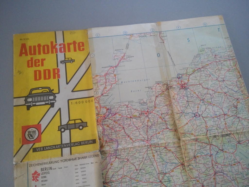 Autokarte der DDR mapa drogowa NRD 1964