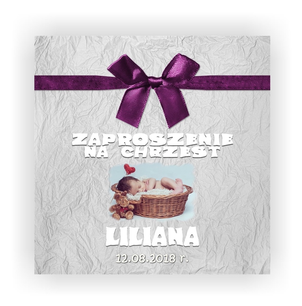 ZAPROSZENIA NA CHRZEST KWADRATOWE LILIANA Z FOTO