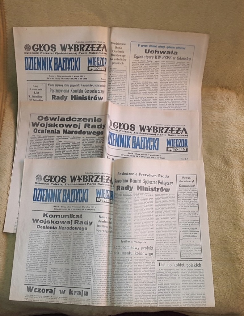 WIECZÓR DZIENNIK GŁOS WYBRZEŻA XII'81 STAN WOJENNY