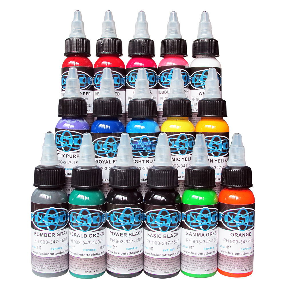 TUSZE DO TATUAŻU ZESTAW 16 BUTELEK 30ml FUSION.