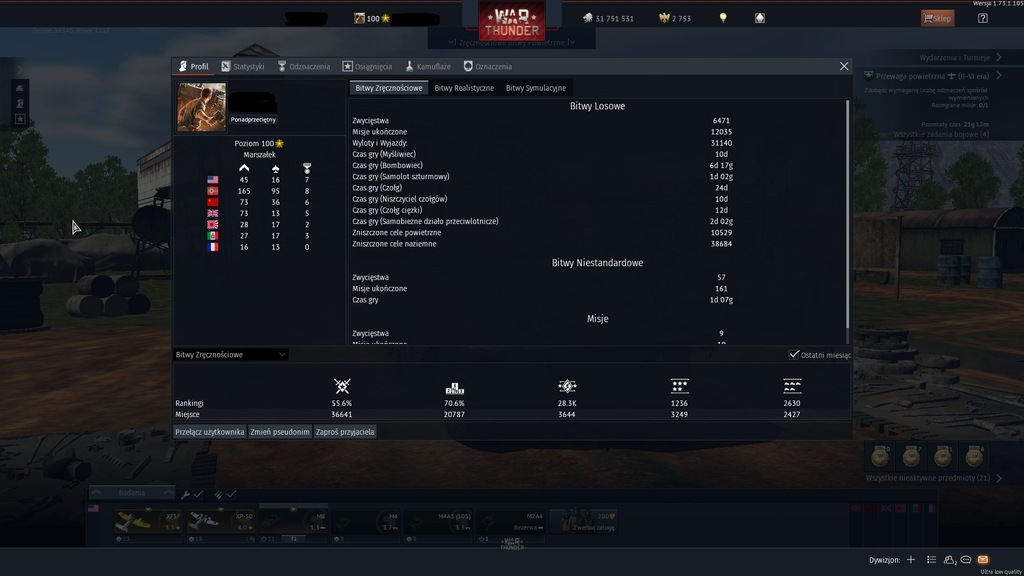 War Thunder + 26 maszyn z Premium 100lvl