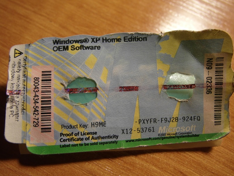 WINDOWS XP Home Edition OEM Naklejka z kluczem