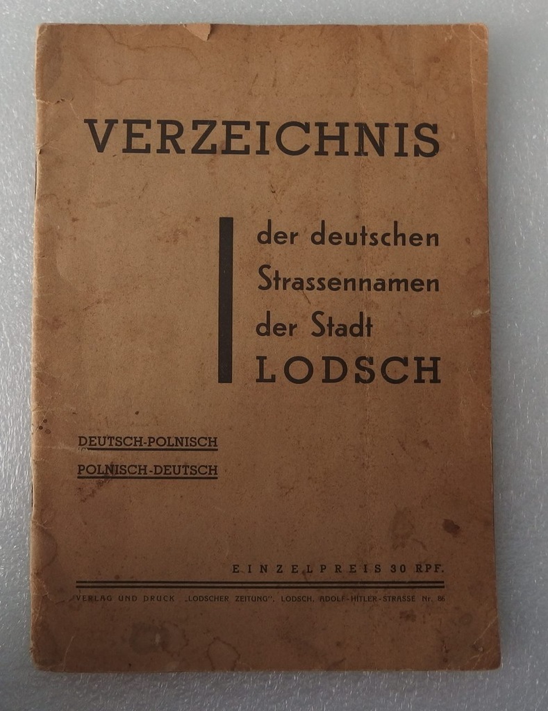 VERZEICHNIS Niemiecki spis ulic w Łodzi (LODSCH)