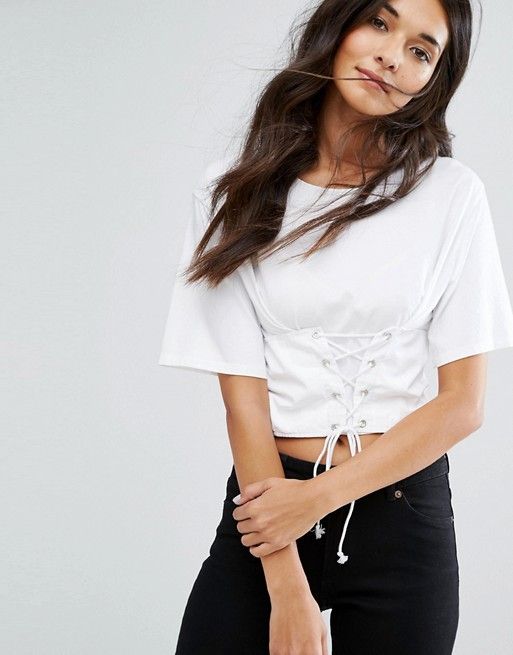 PULL&B Biała gorsetowa koszulka (L) HIT