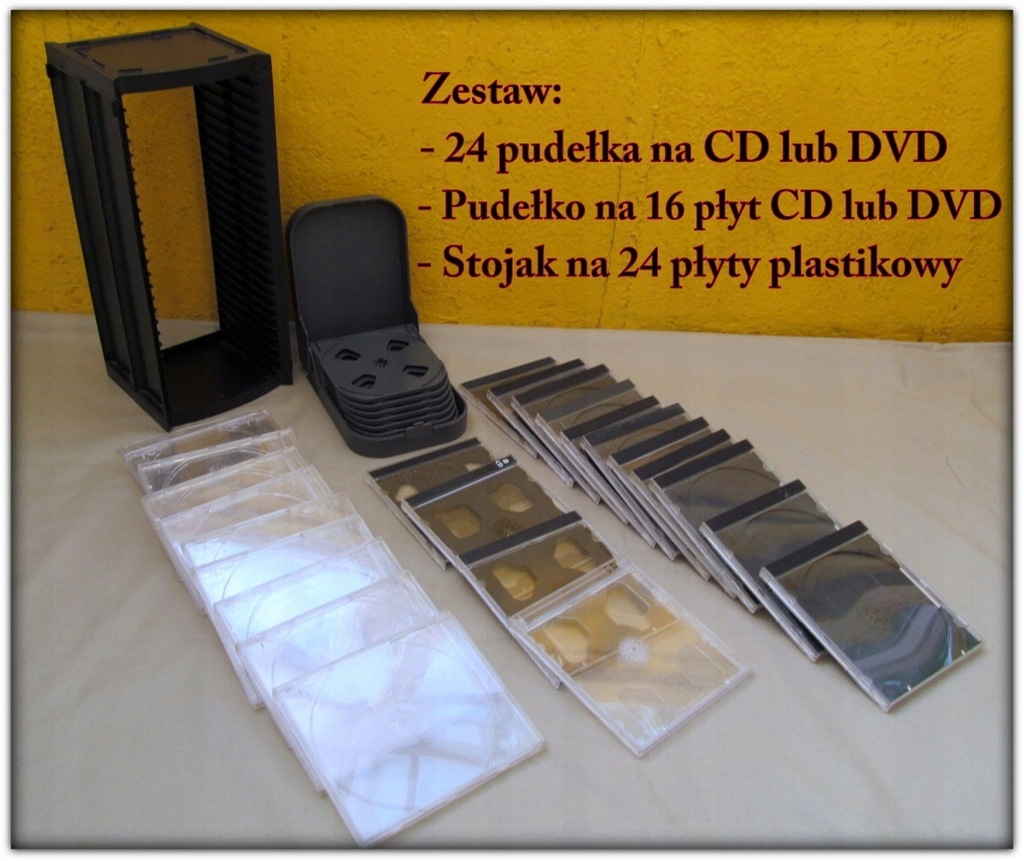 Stojak na 24 pudełka etui box na 16 CD DVD zestaw