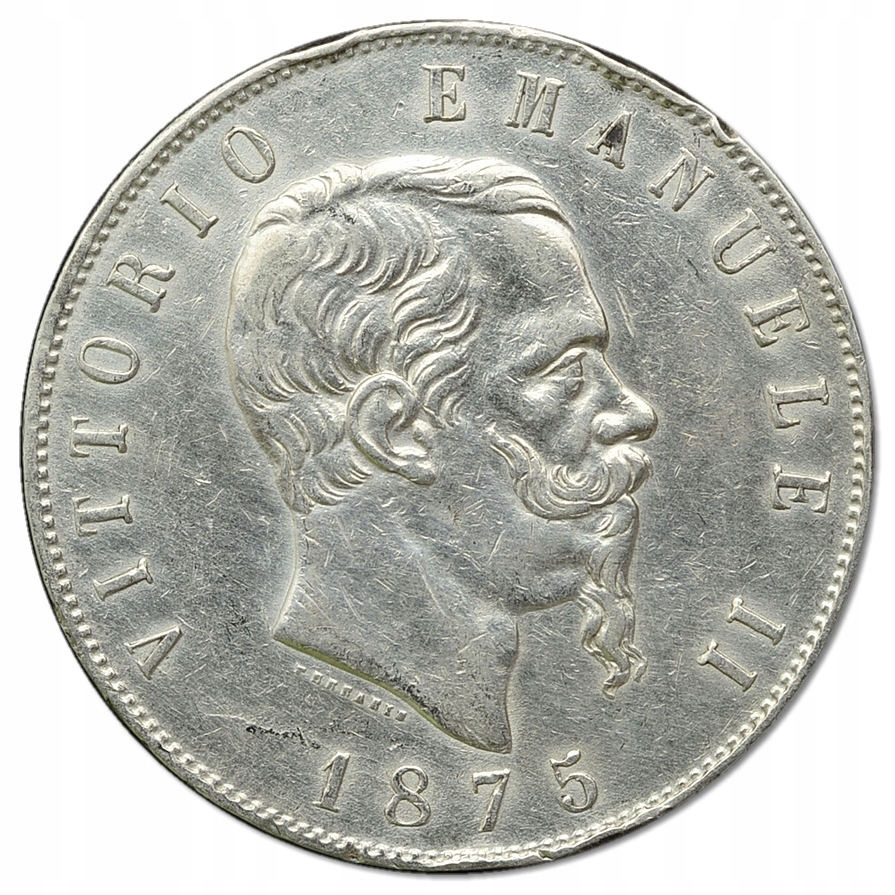 33.WŁOCHY, VITT.EMANUEL II, 5 LIRÓW 1875 R