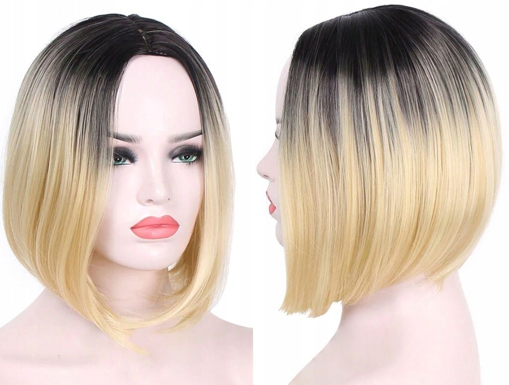 PERUKA OMBRE BLOND Bob Krótkie Włosy Prosta