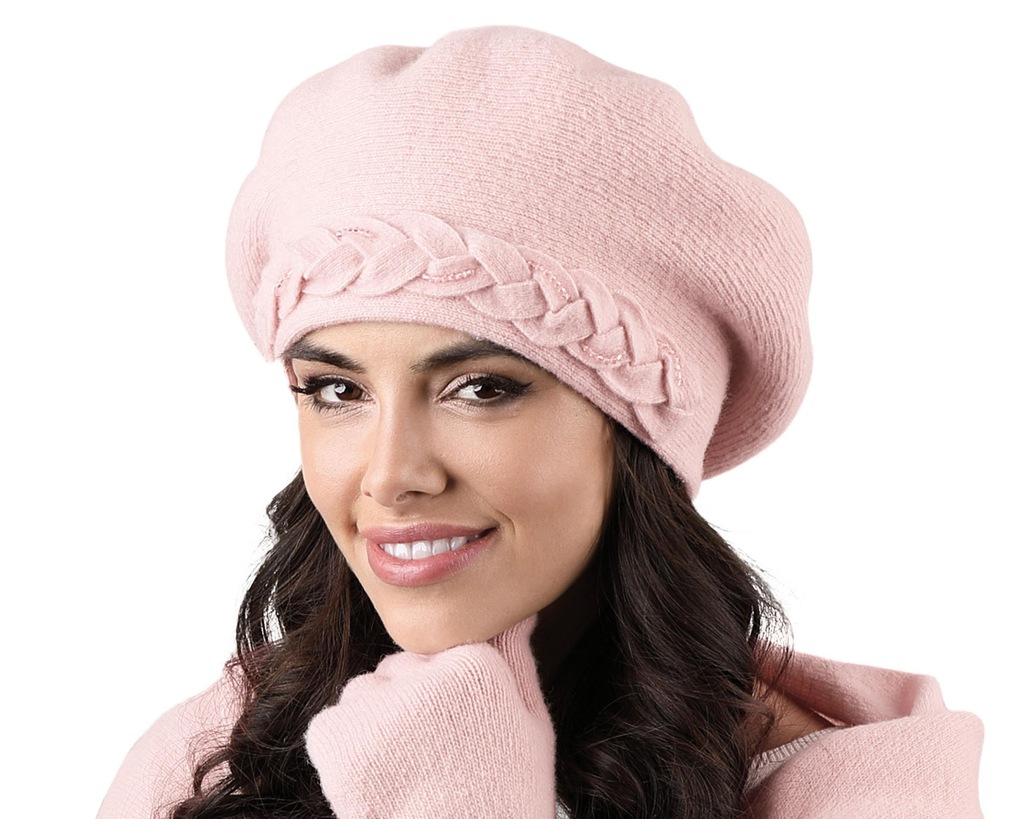 Gustowna czapka damska KAMEA BERET różowy