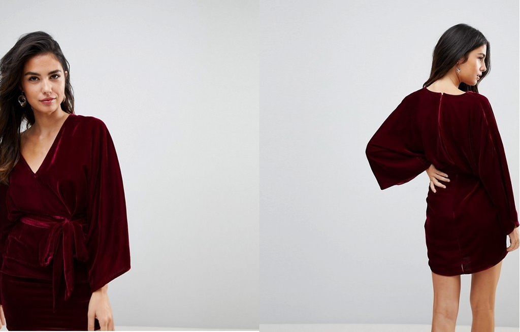 A 81 SUKIENKA KIMONO MINI ZAMSZ BORDO 38 M UK 10
