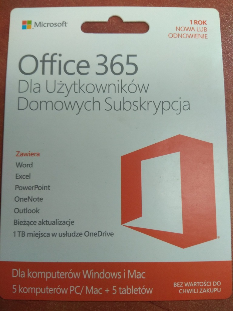 Microsoft Office 365 licencja na 1 rok dla 5PC!!!