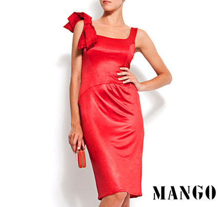 MANGO sukienka czerwona piękna z kokardą i gorset