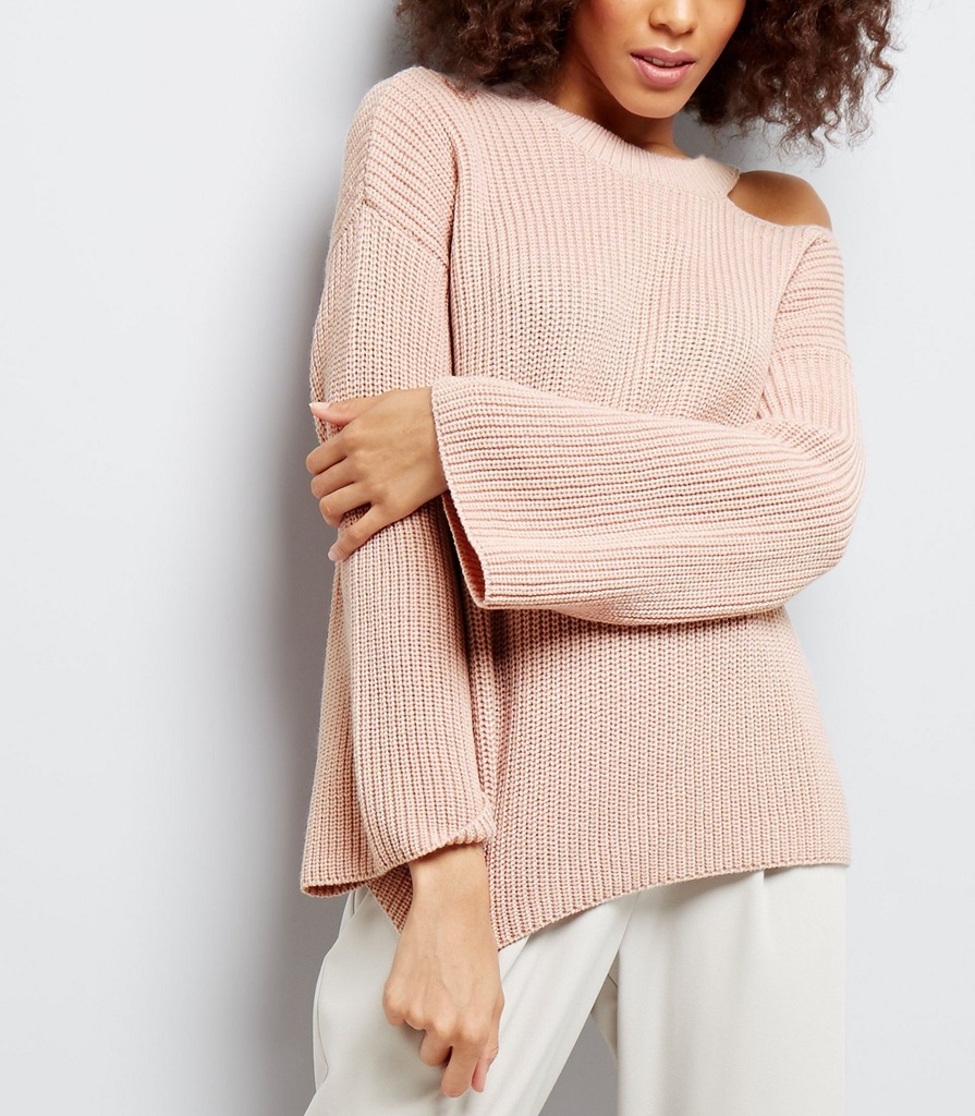 SWETER ZALANDO NEW LOOK RÓŻOWY ODKRYTE RAMIĘ ZAR38